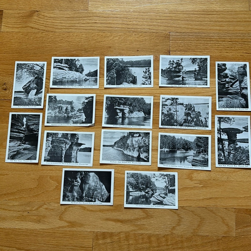 15 postcards picturing different aspects of the Wisconsin Dells